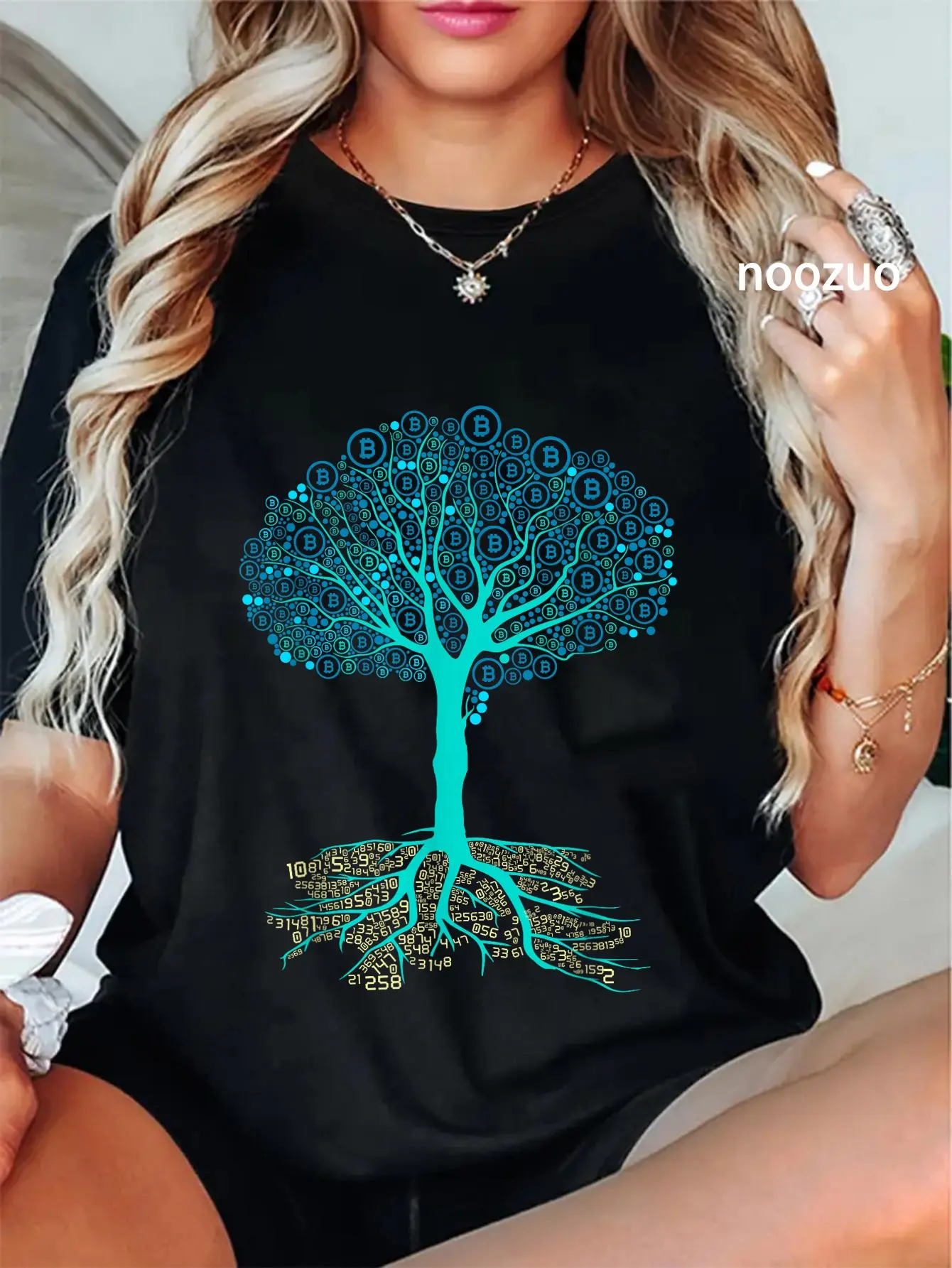 Women's Vintage Short Sleeve T-Shirt with Bitcoin Graphic Print, 100% Cotton for Everyday Wear, Humorous Crypto Gift for Ladies, Streetwear, Round Neck, Large, All Seasons, Machine Washable, Tops, Casual, Wide Range Of Sizes, Lady, Streetwear Outfits
