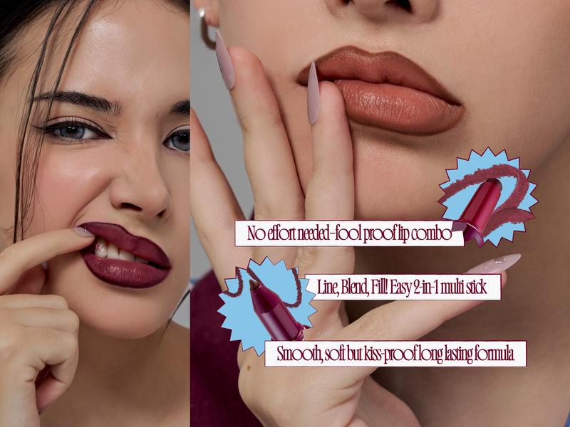 fwee LONG-LASTING DUAL COLORING STICK LIP + LINER | Lip Stick + Lip Liner | 1.2g