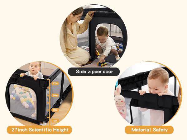 dearlomum 50" x 50"/ 71" x 59"Extra Large Baby Playpen for Babies and Toddlers, Safe Activity Center with Soft Play Fence, Indoor Safety Yard, Easy to Assemble and Clean,Noneremovable waterproof thick mat (Black/Gray) dearlomum 50" x 50"/ 71" x 59"Extra Large Baby Playpen for Babies and Toddlers, Safe Activity Center with Soft Play Fence, Indoor Safety Yard, Easy to Assemble and Clean,Noneremovable waterproof thick mat (Black/Gray)