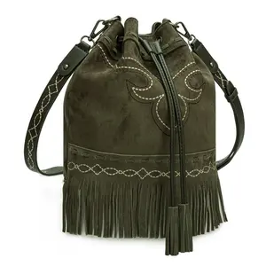 Montana West Boot Stitch Fringe Drawstring Crossbody Bag