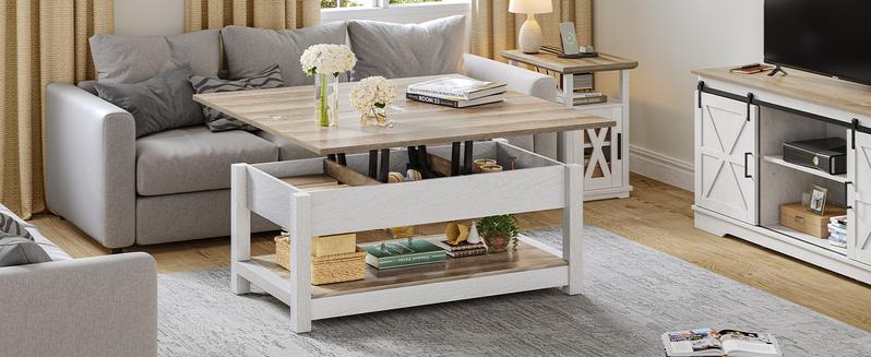 YITAHOME Coffee Table with Storage for Living Room With/Without Lift Top Farmhouse Modern Dining Table for Small Reception Room Home Office