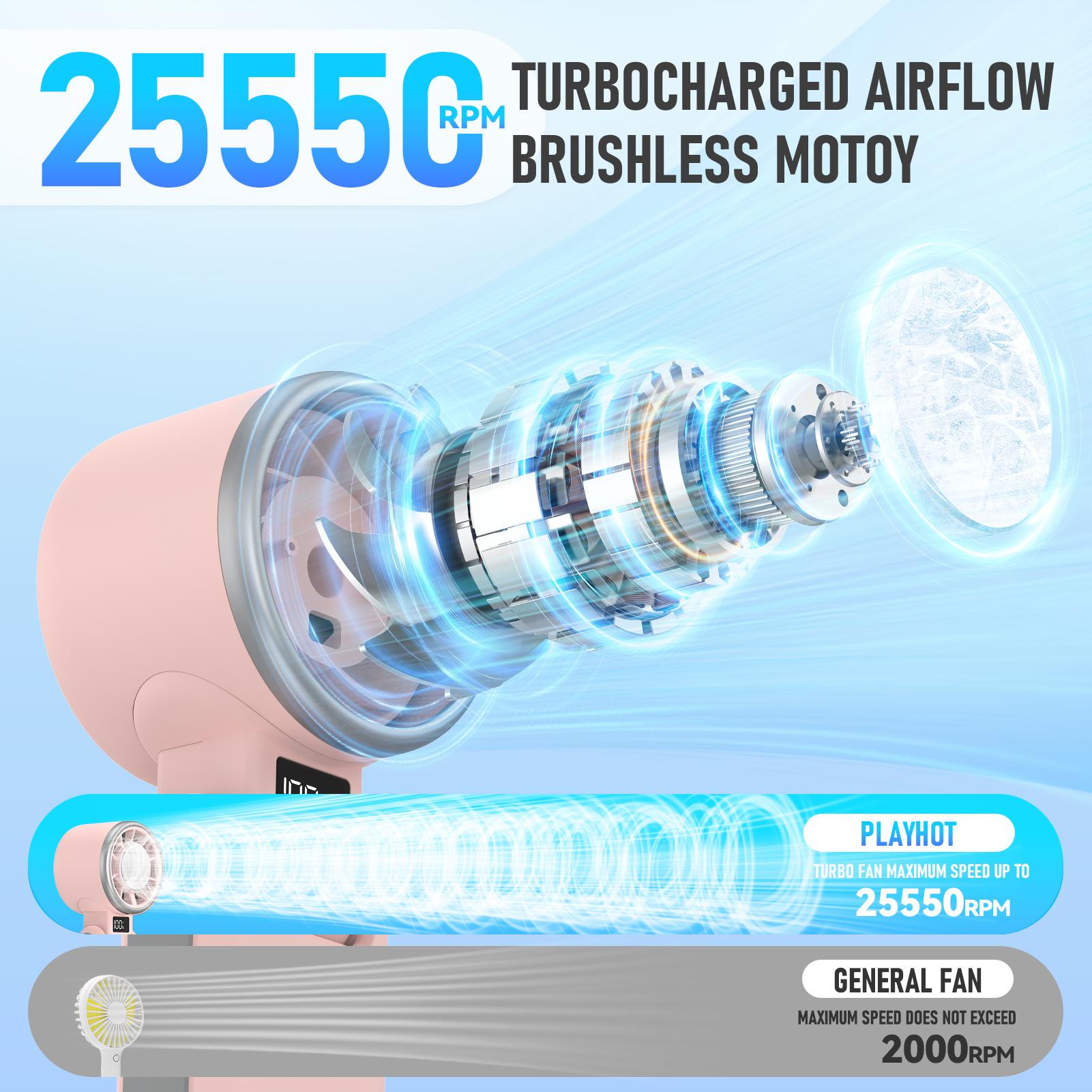 New Ice Cooling Handheld Turbo Fan Portable PlayHot Rechargeable Personal Fan 5 Speed 25550RPM Powerful for Travel Outdoor Camping Hiking Black