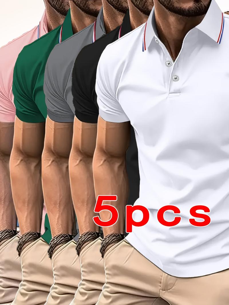 5-Pack solid-color summer men's lapel POLO shirts, suitable for playing, golf, outdoor sports and leisure, comfortable and breathable, cool short sleeves, multi-color optional