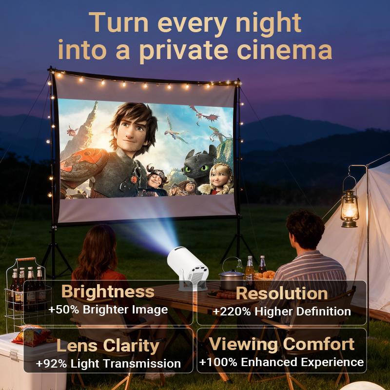 HY300Pro+ Outdoor Portable Projector Mini 4K Decoding Projector with 5G WiFi 6 & BT 5.0 720P Full HD 160 ANSI Lumens Portable Home Theater for Android Audio Bluetooth Game