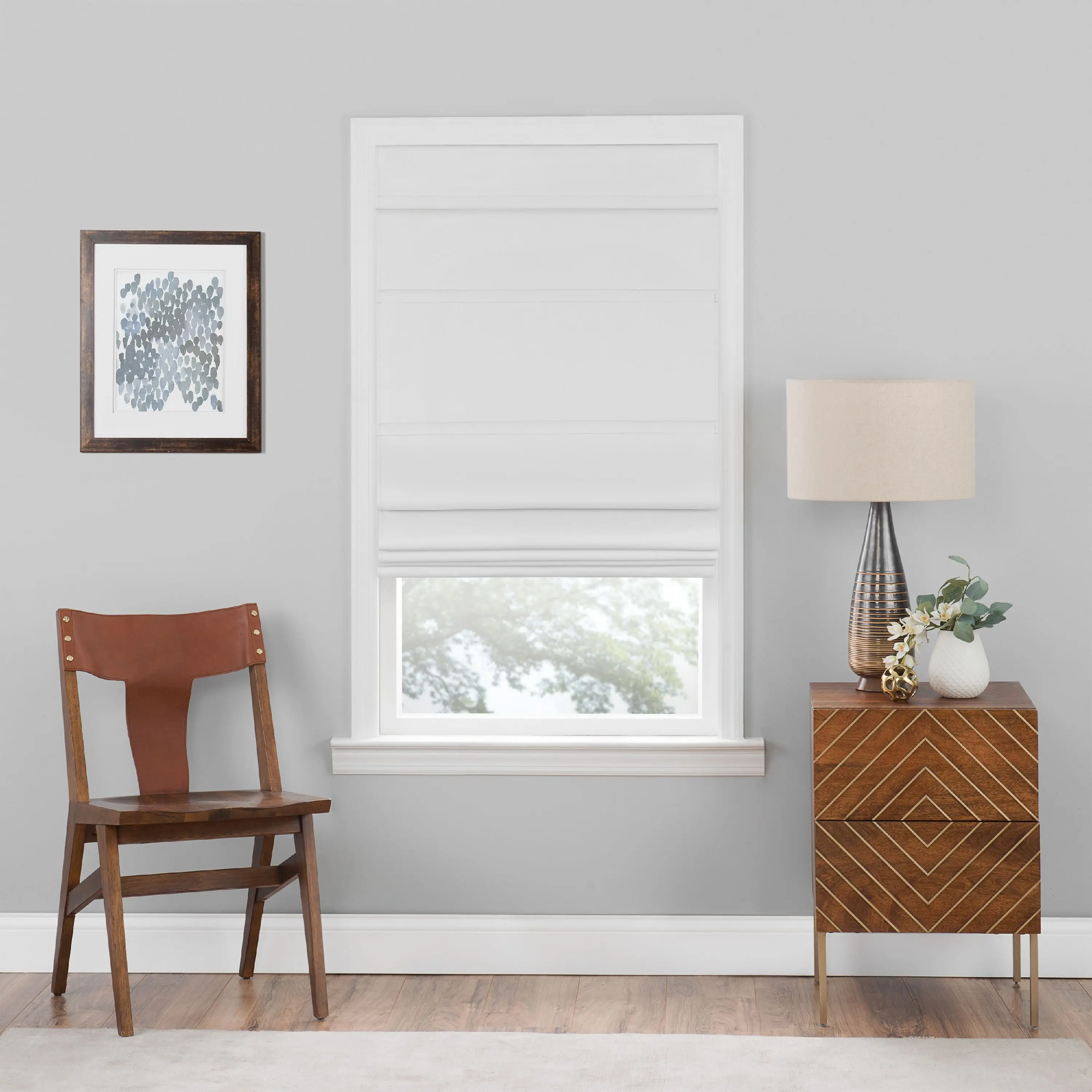 Achim RSCO36WH04 Soft Pleated Cordless Roman Shade - 100% Blackout Polyester Fabric, Hidden Pull Handle, Valance, 36x64 in, White, Indoor Use