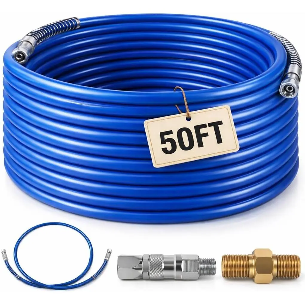 Airless  Sprayer Hose 50FT with 5FT Whip Hose, 1/4" NPT High  8500 PSI  Hose, Flexible Reinforced  Hose with Swivel Joint for Airless  , Wall Fence  Painting