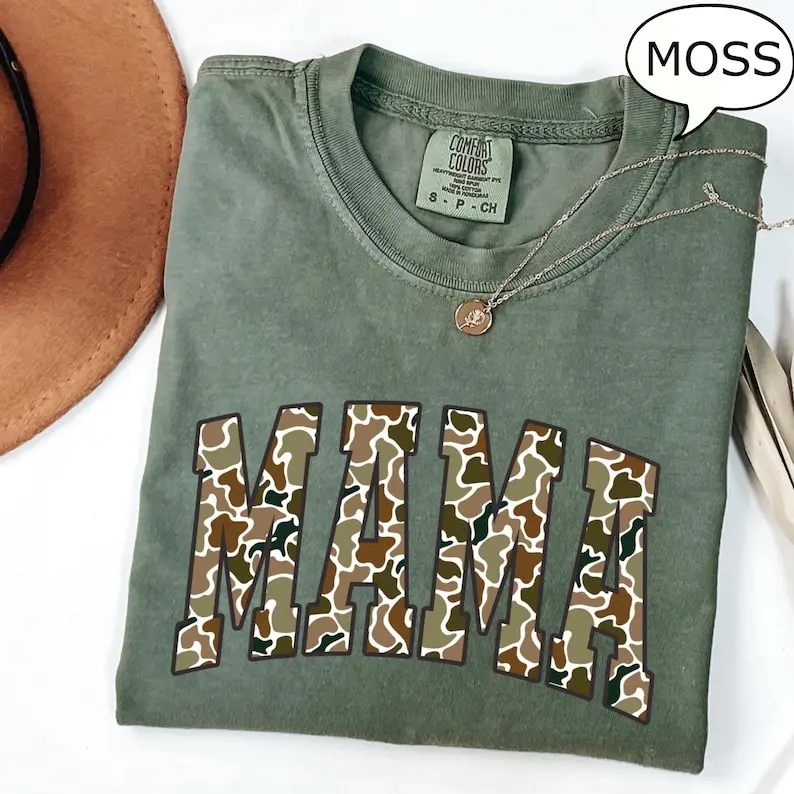 Comfort Colors® Camouflage Mama T-Shirt, Camo Mama Shirt, Mother's Day Gift, Varsity Mama Shirt, Retro Mam Shirt