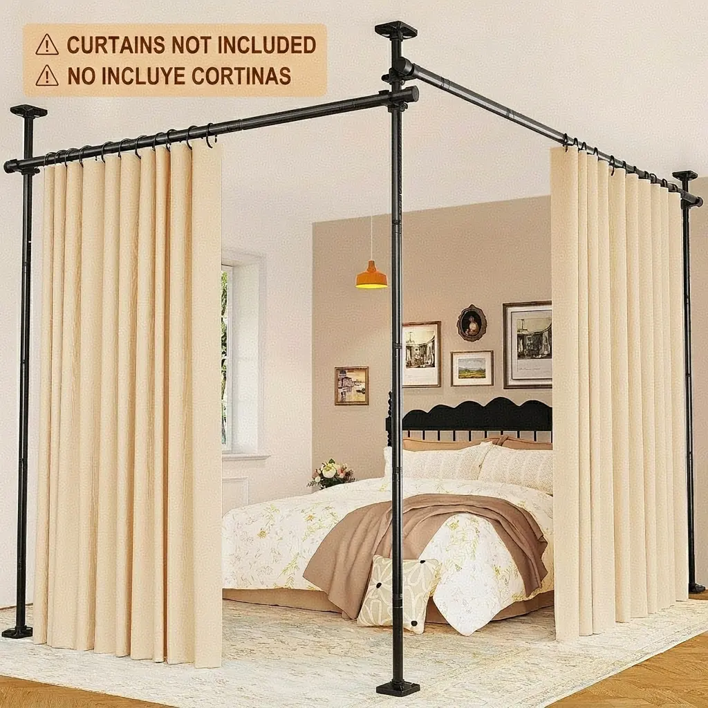 VANCASTLE Adjustable Room Divider Curtain Rod(Curtains NOT Included)  - No Drill Bedroom Separator Tension Curtain Frame, Free-Standing Space Divider for Room Separation - Height 4-10 Feet (1.2-3m), Width 28-114 Inches (71-290cm) deskmakeover