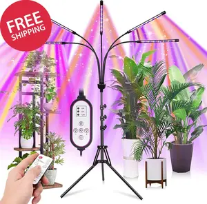 2026 Grow Lights 5 Heads for Indoor Plants, Red Blue White Full Spectrum Plant Light with 15-60" Adjustable Tripod Stand, Indoor Grow Lamp with Remote Control and Auto On/Off Timer Function