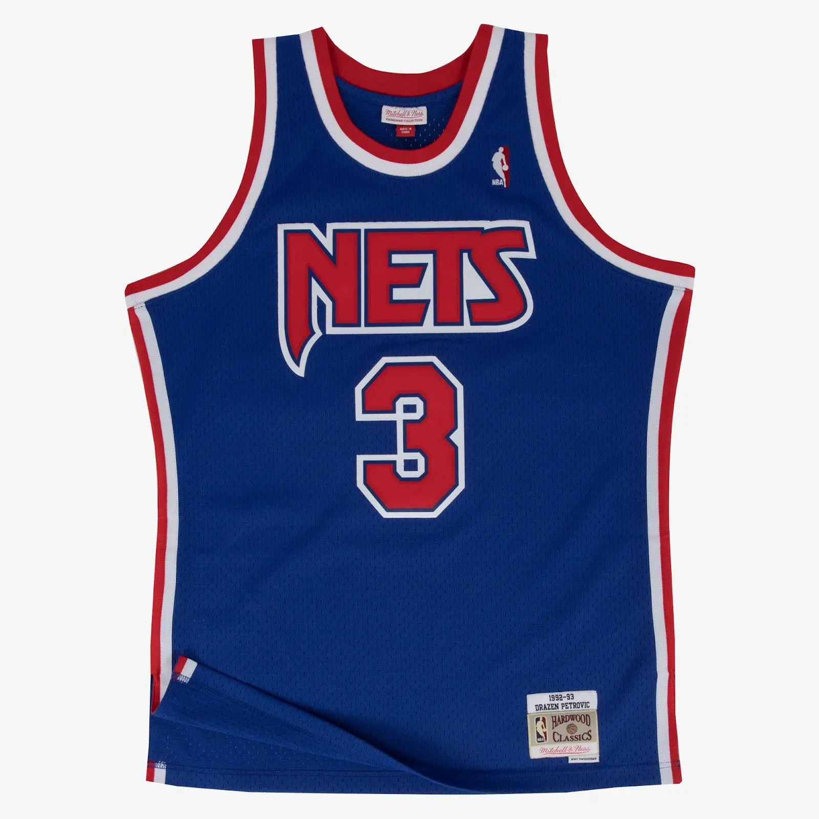 Mitchell & Ness Drazen Petrovic New Jersey Nets 1992-93 Blue Graphic Print Swingman Player Jersey, Casual Wear, Regular Fit, Machine Wash Professional Sports Clothing