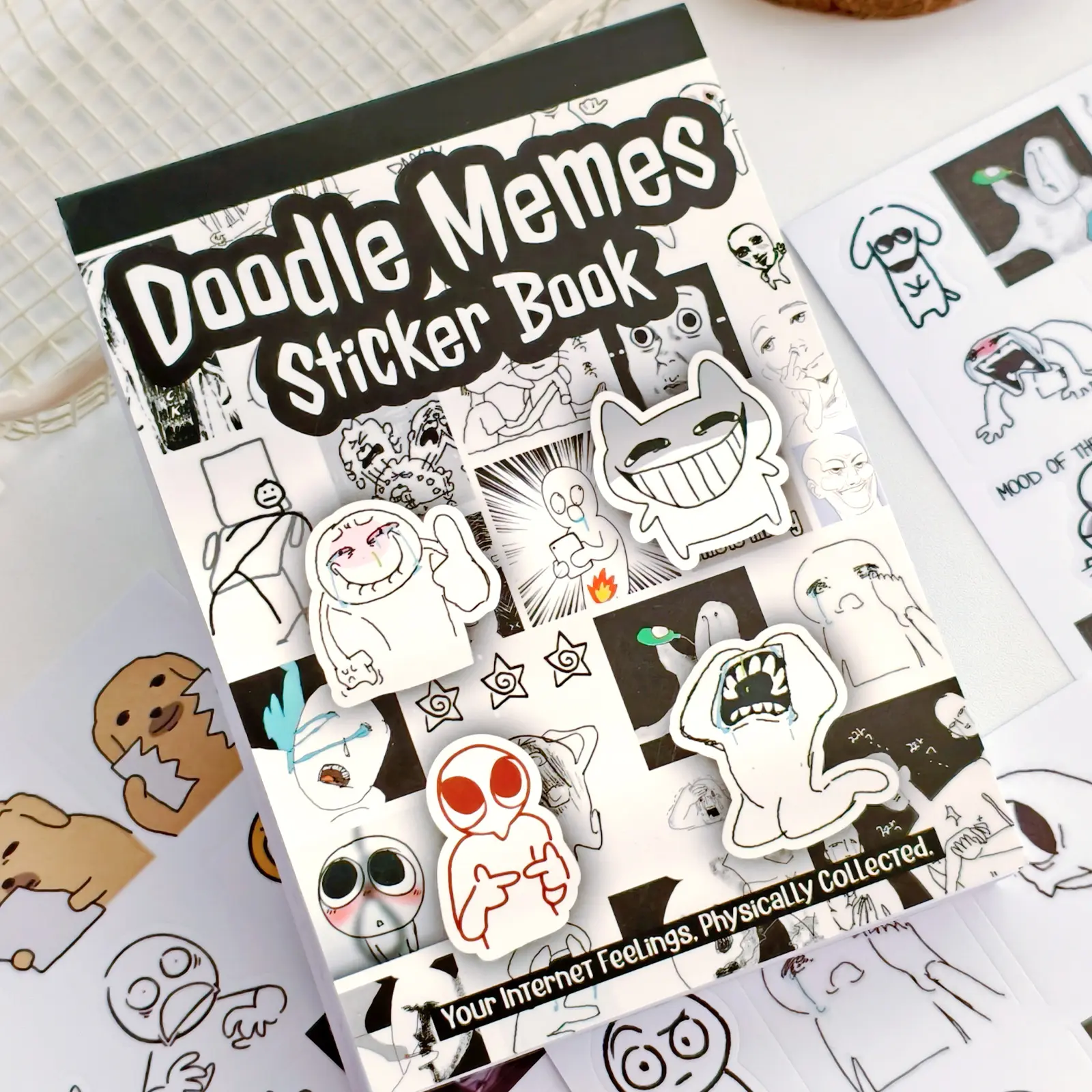 PRSTINCOL Doodle Meme Sticker Kit - 450+ Self-Adhesive Die-Cut Funny Cute Animal Character Craft Supplies for Modern Scrapbooking Ideas, Cutecore Stuff Gifts for Adults