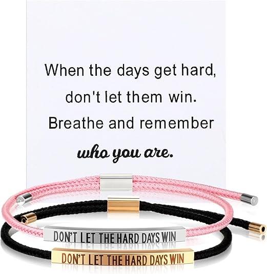 Don't Let The Hard Days Win Bracelet for Women Men Handmade Adjustable Cord Bracelet, Motivational Gift BraceletDaughter/Sister/Friend/Teen Jewelry Gift