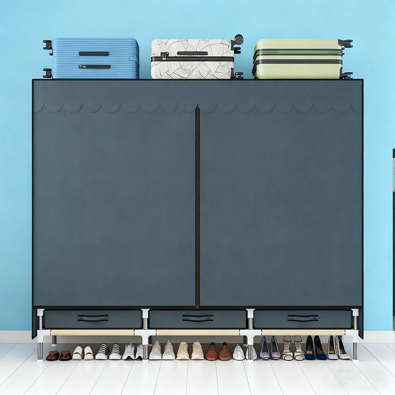 Portable Clothes Organizer for Small Spaces - Sturdy 16mm metal Frame, 3 Cubes + 3 Hanging Areas + 3 Drawers, Dust-Proof Closet for Quilts/Pillows clothing storage Closet Organizer apartment living room dressers for bedroom furniture set Wardrobe Armoire