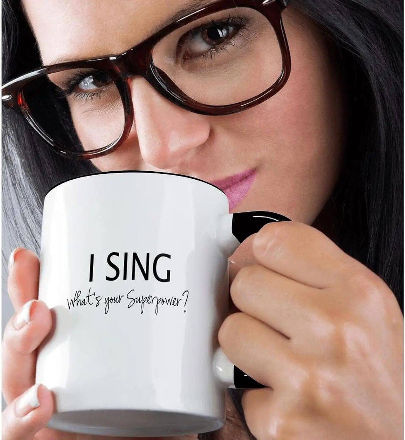 3dRose mug_184948_4 I Sing - What's your Superpower - funny singing love gift for singers - Two Tone Black Mug, 11oz