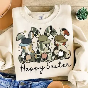Men's Cotton Hoodie & Tops - Fitted Easter Egg Hunter Bunny Hoodie, Short-Sleeve T-Shirt, Boy Bunny Backwards Cap Camo Tee, Easter Gift - KitchenEra