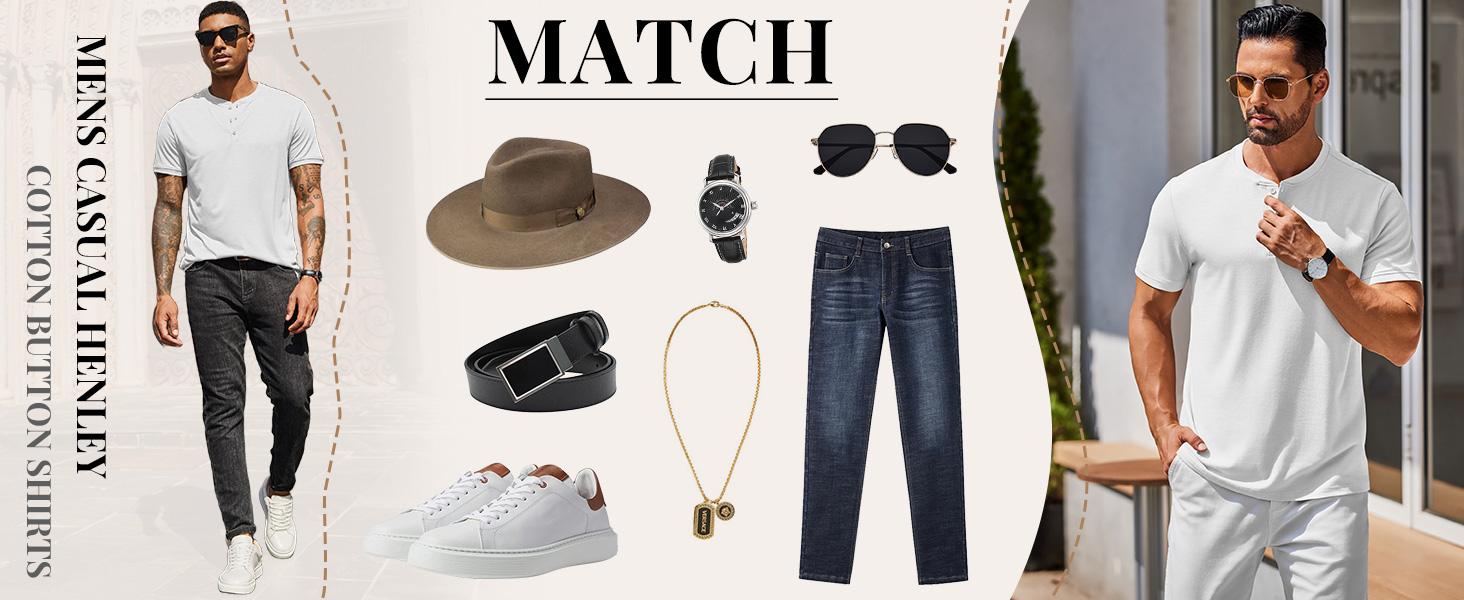 COOFANDY Men's Henley Shirts Cotton Short Sleeve Casual T-Shirt Button Henley Basic Tee