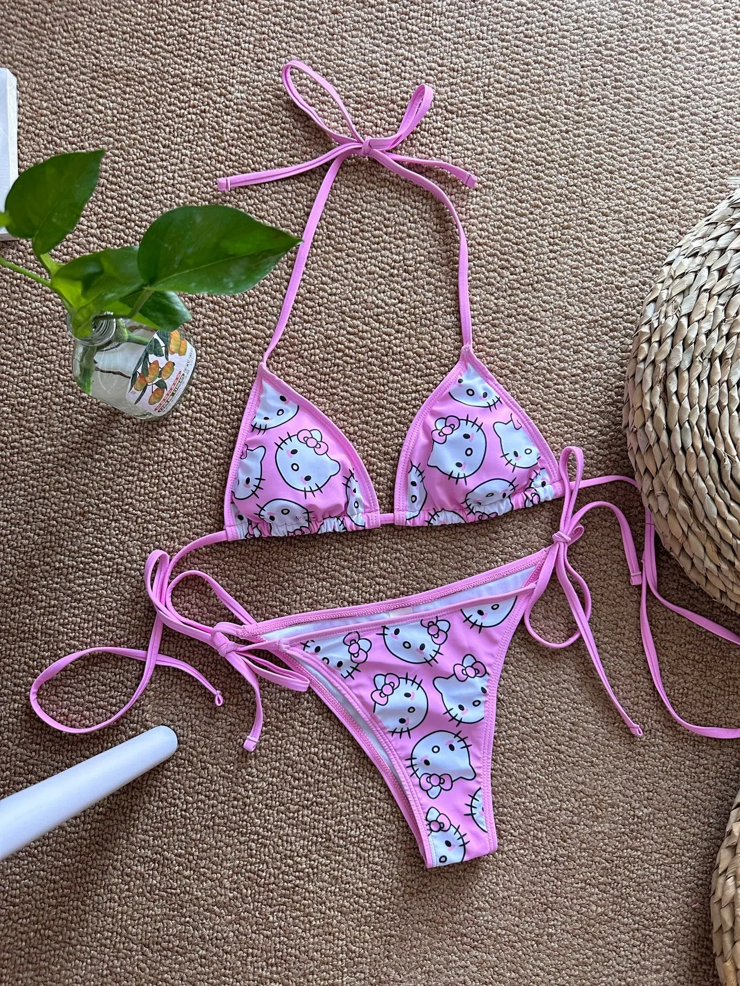 Hello Kitty Pink Bikini, Cute Character Two‑Piece Swimsuit Summer Beach Pool Swimwear Fashion Bathing Suit for Girls Teens Fans