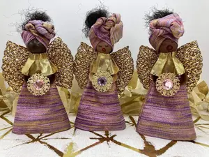 African Angel Ornaments, Pink Angel Ornament, Metallic Ornament, Ankara, Afrocentric, Christmas Ornament, Holiday Decor, Handmade Ornament