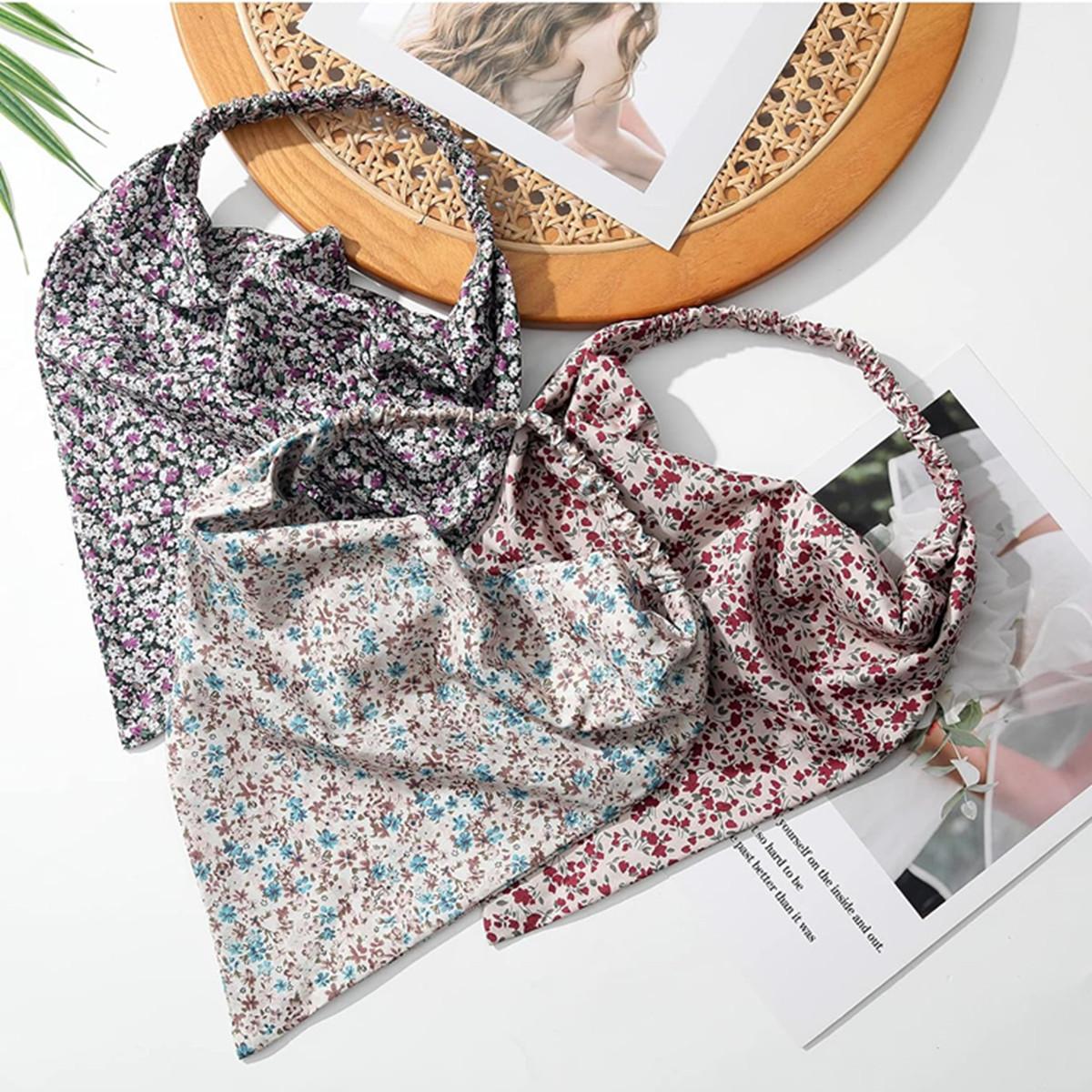 3PCS/Set Floral Printed Elastic Hair Scarf Headband Chiffon Head Kerchief Headband Floral Hair Scarves Hair Clips Hair Bandanas