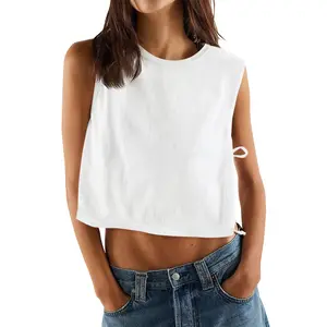 Tankaneo Womens Side Tie Cropped Tank Tops Summer Casual Loose Fit Sleeveless Shirts Crew Neck Blouse Tees