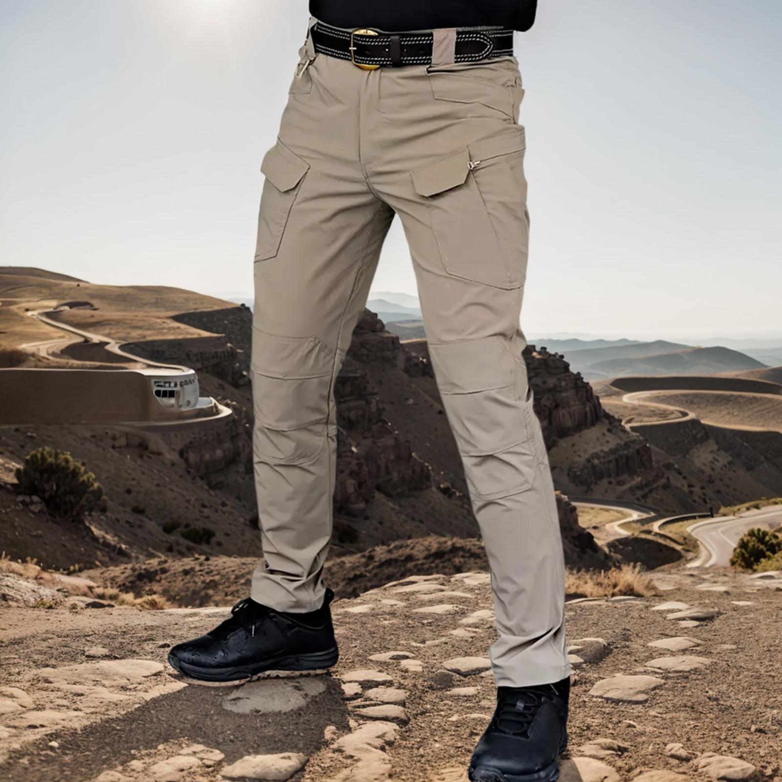 Mens High-Performance Tactical Cargo Pants - Waterproof, Sweatproof for Outdoor Hiking - Durable, Multi-Pocket Design, All-Weather Wear Resistance
