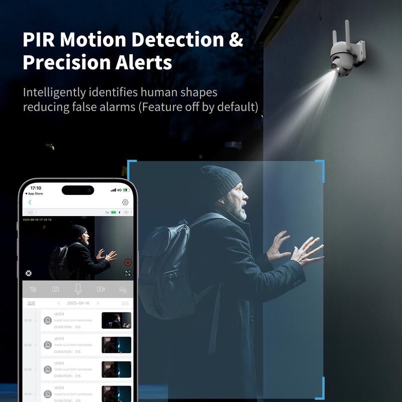 4G LTE Solar Powered Security Camera CB114S with 2K Live View 360° Coverage Two Way Audio PIR Motion Detection IP65 Waterproof Outdoor Surveillance（4G DATA REFILL Required）