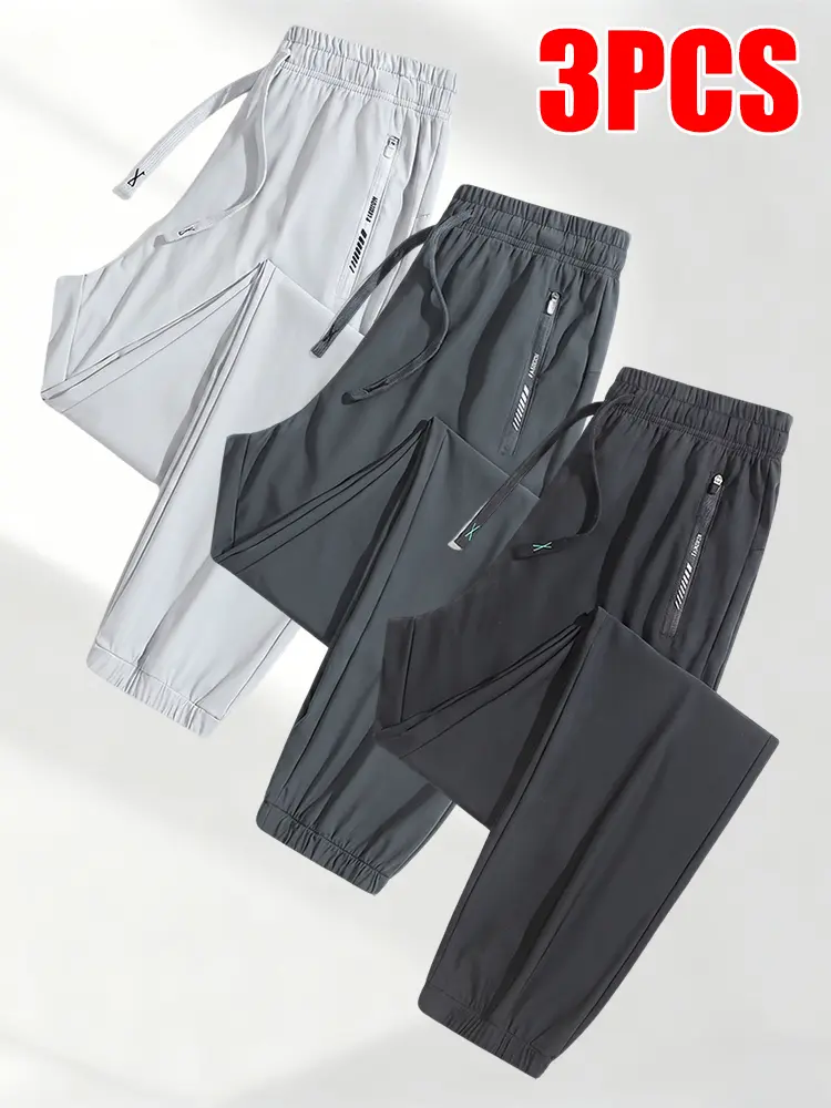 Women's 3 Pack Comfort Fit Jogger Pants, Elastic Waist Drawstring Pants with Zipper Pockets for Sports & Casual Activities