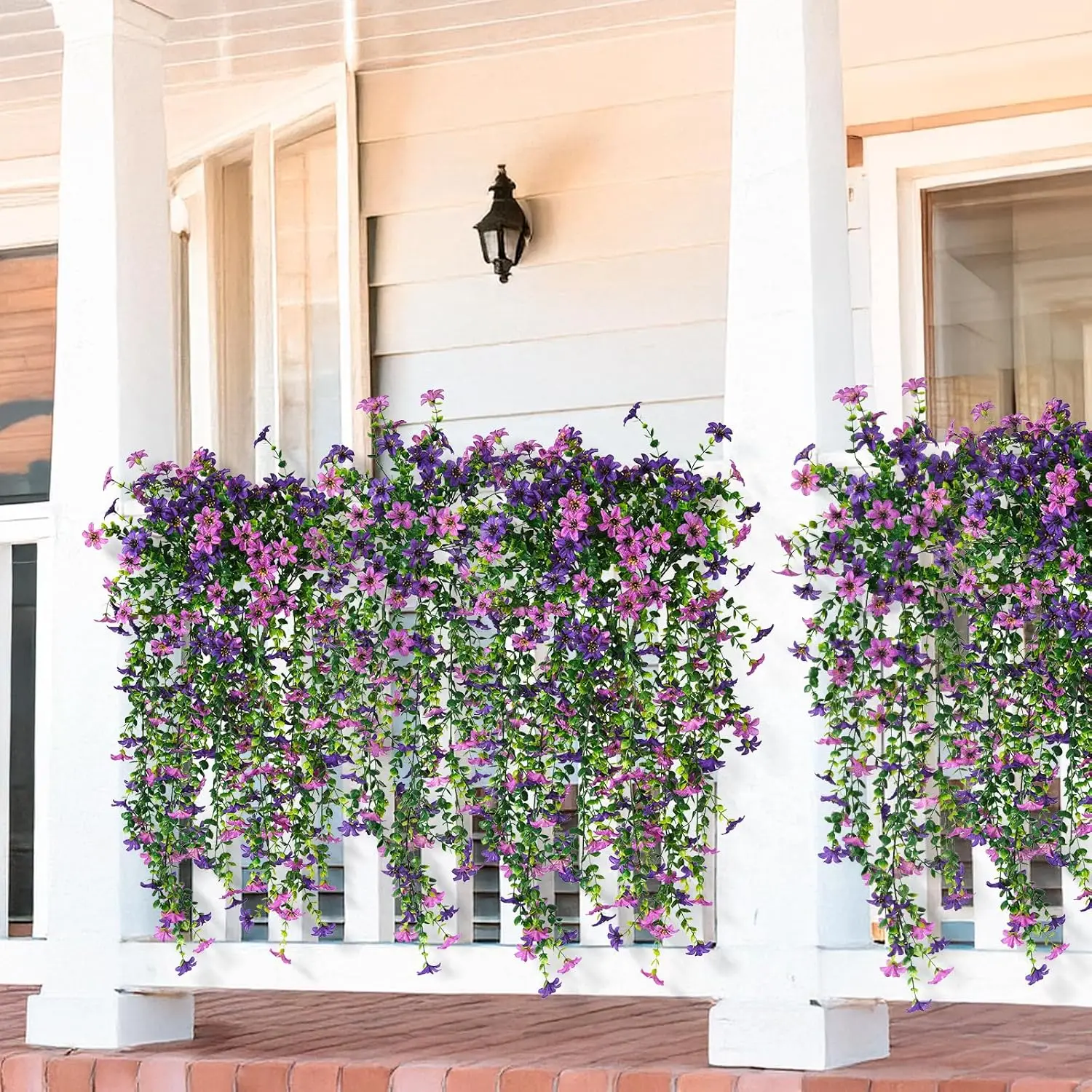 6-Pack Silky UV-Protected Faux Morning Glory Hanging Bouquet - Fake Plants Outdoor with Photorealism, Daily Home Decor for Patio Wedding Centerpieces, Outdoor Decor