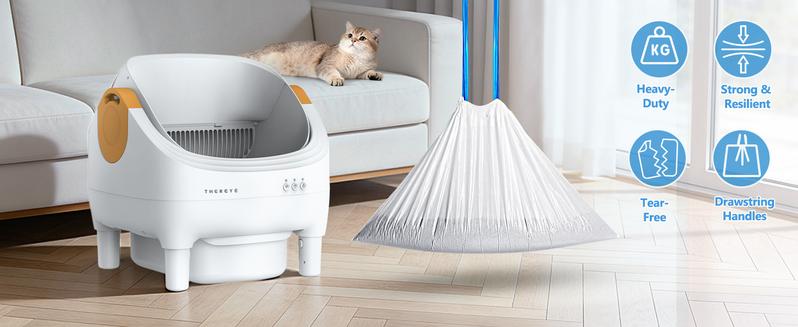 Thereye SC06 Open-Top Self-Cleaning Cat Litter Box special accessories, deodorization gel, and garbage bags
