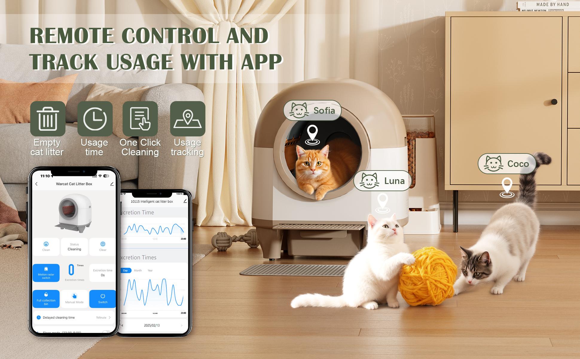 Warcat Smart Low-Noise Auto-Cleaning Litter Box 90L Self Cleaning Cat Litter Box APP-Controlled via 2.4G WiFi with Smart Sensors, Safety Protection, Easy Maintenance, Easy Setup & Clean SpringShine SpringStatements SpringBreak