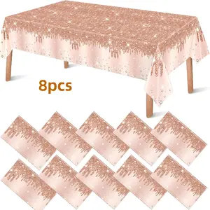 Set of 8 Rose Golden Tablecloths with Sparkling Diamond Design, Sequined Print for Party Decorations, Suitable Halloween, Birthdays, Weddings, And Anniversary Celebrations, Measuring 54X108 Inches.Ornaments 137*274Cm/54*108In/8Pcs
