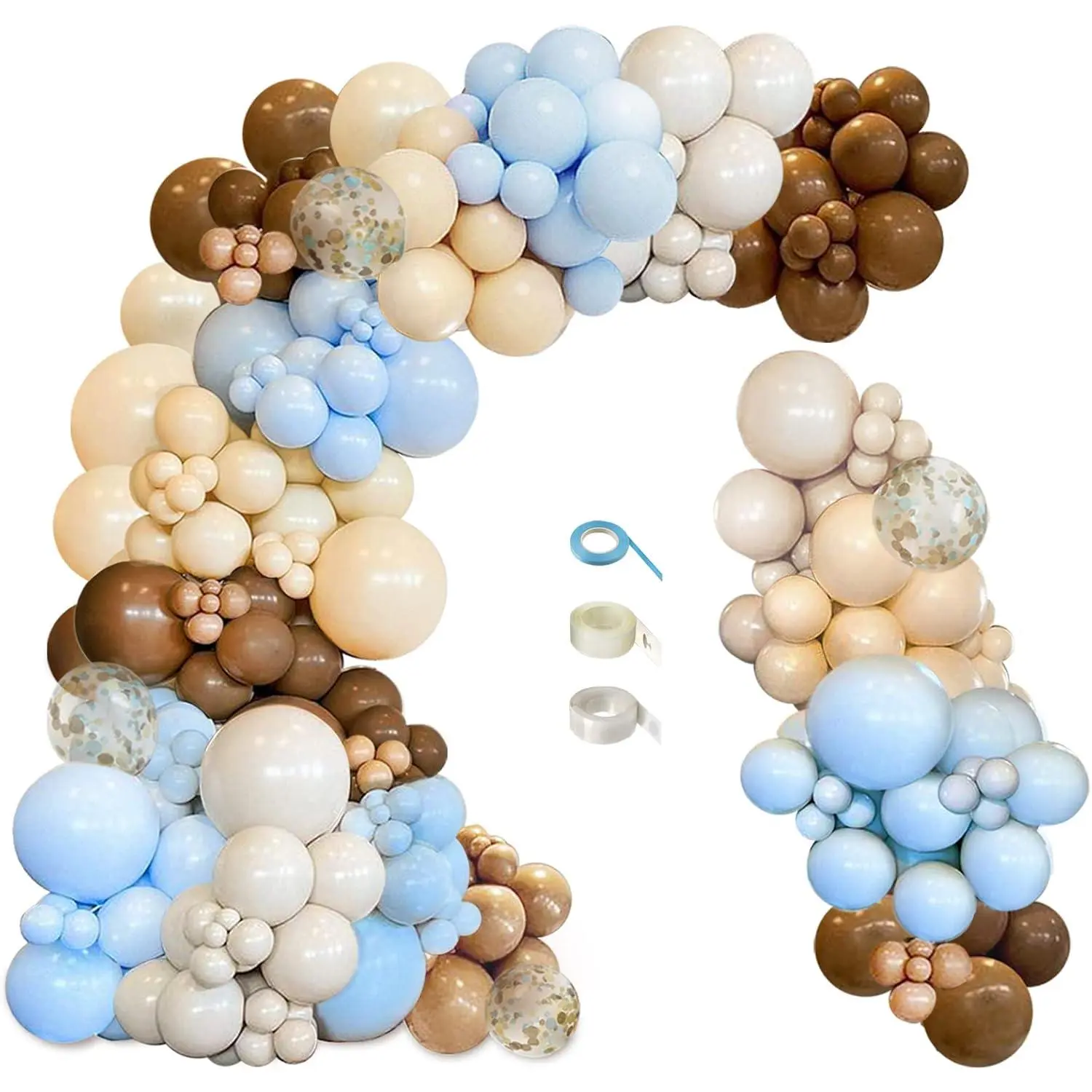 148-Piece Multi-Size Light Cream Brown Coffee & Blue Latex Balloons Garland Arch Kit with Balloons Strip - Boho Tan Teddy Bear "We Can Bearly Wait" Retro Wall Decor for Baby Showers, Gender Reveal