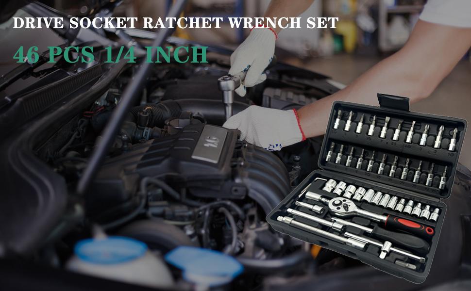 46pcs Car Repair Machinery Tools Set, Household Machinery Tools, Socket Wrench Diy Repair Tool Kit, Ratchet Screwdriver Compatible with Car Repair & Bicycle Repair, Hardware Toolbox Compatible with Auto Repairing & Household, Christmas Gift for Husband 46pcs Car Repair Machinery Tools Set, Household Machinery Tools, Socket Wrench Diy Repair Tool Kit, Ratchet Screwdriver Compatible with Car Repair & Bicycle Repair, Hardware Toolbox Compatible with Auto Repairing & Household, Christmas Gift for Husband