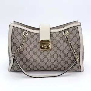 Pre-owned GUCCI Canvas Tote Bags Padlock Chain Tote GG Coated with Leather Medium By Rebag