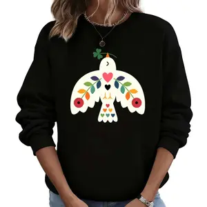 Cozy Folk Art Dove Sweatshirt in Vibrant Embroidered Style with Heart and Leaf Accents