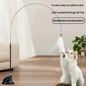 Cat Scratch-Resistant Toy, Strong Suction Cup Teaser Wand with Steel Wire Feather and Bell, Self-Entertaining Bite-Resistant Pet Supplies for Cats