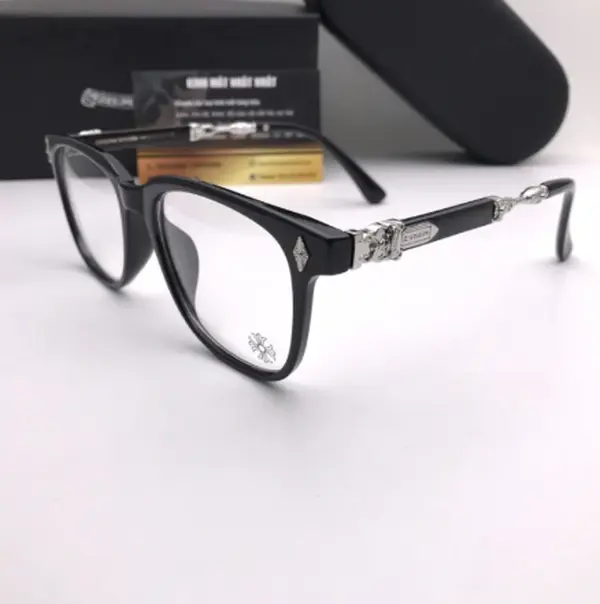 Chrome Hearts Black Square Eyeglasses | Gothic Cross Frame, Anti-Blue Light, Gold/Silver Temple, Prescription Ready, Unisex Fashion Glasses