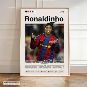 Ronaldinho Poster, Brazil Football Legend, Framed FC Barcelona Print, Soccer Icon Wall Decor, Football Art, Ronaldinho Barcelona Wall Art