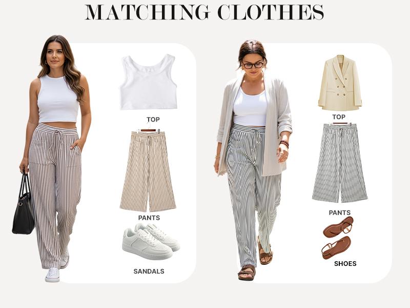 Eytino Womens Plus Size Wide Leg Pants Elastic High Waist Striped Casual Palazzo Pants Lounge Trouser with Pockets (1X-5X) Eytino Womens Plus Size Wide Leg Pants Elastic High Waist Striped Casual Palazzo Pants Lounge Trouser with Pockets (1X-5X)