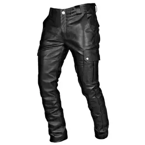 Motorcycle Men's Leather Pants Trousers Black Leather Pants With No Belt Fashion Casual Dance Party Long Pant Plus Size S-5xl