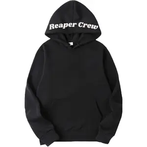 Reaper Crew Embroidered Hoodie Grim Reaper Hood Design Unisex Hooded Sweatshirt, Black