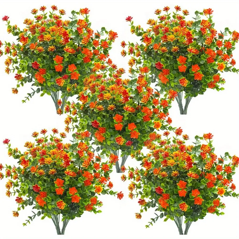 10 Bundles Artificial Fake Flowers, Faux Outdoor Plastic Plants UV Resistant No Fade Fake Plastic Greenery Faux Shrubs Outside Indoor Garden Porch Window Box Home Decorations