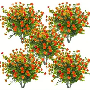10 Bundles Artificial Fake Flowers, Faux Outdoor Plastic Plants UV Resistant No Fade Fake Plastic Greenery Faux Shrubs Outside Indoor Garden Porch Window Box Home Decorations