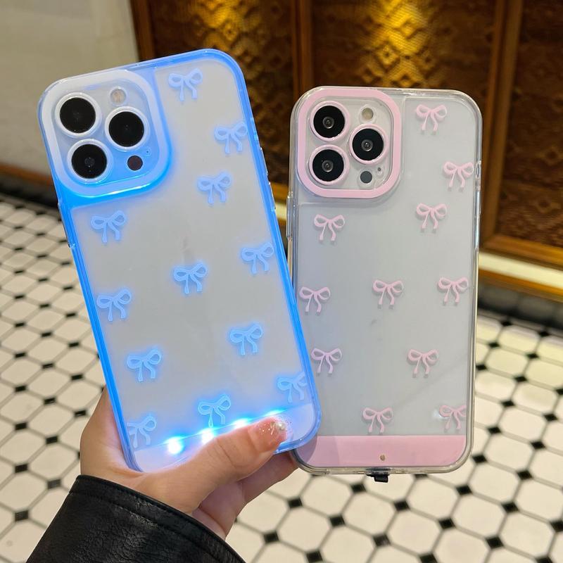 LED Bowknot Phone Case, Compatible with iPhone 11/12/13/14/15/16/17 Pro/Pro Max/Plus, Stylish Protective Cover, Unique Design for Daily Use, Protective Casing