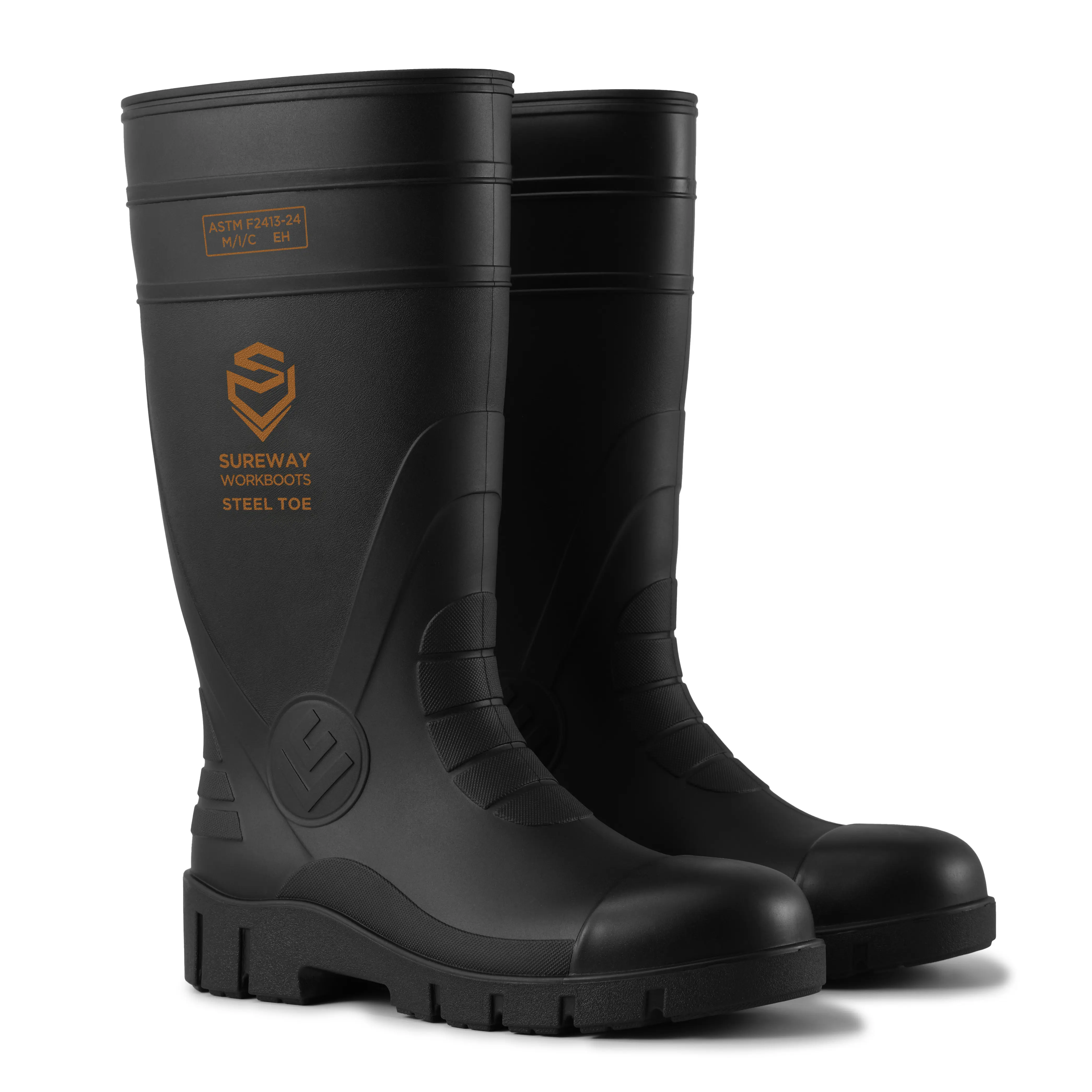 SUREWAY Steel Toe Rain Boots for Men, Knee High Waterproof Rubber Work Boots with Slip & Oil Resistant Outsole for Industrial, Construction, Agriculture
