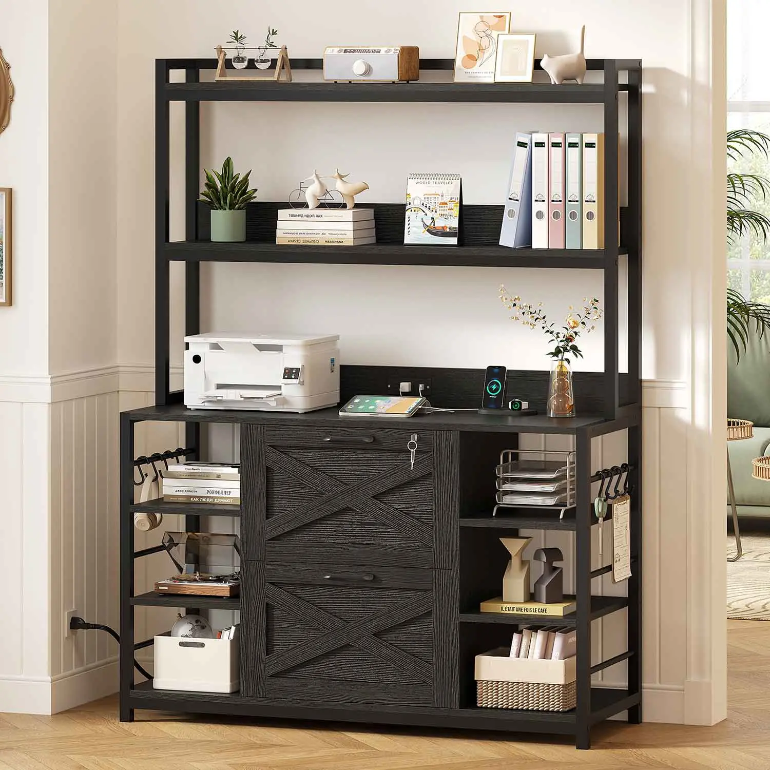 SIKAIC 37.8 Inch Lockable Lateral File Cabinet, Black 2 Drawer Filing Cabinet for Letter and Legal Files, Home Office Storage Cabinet