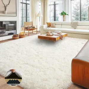 QULINT Cream White Fluffy Area Rugs For Bedroom Living Room With 4 Stickers, Upgrade Non-Slip Soft Shag Bedside Rug, Cozy Fuzzy Indoor Floor Carpet For Nursery Kids Room Dorm Home Decor Aesthetic, Dry Clean Only, Suitable as a Mother's Day and Easter Gift
