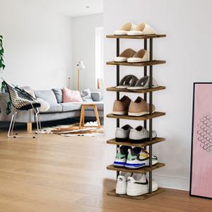 Shoe Rack 7 Tier Vertically Adjustable Storage Organizer Narrow Metal Ultra-thin Shelf, Modern Independent Shoe Tower, Saves Space in The Wardrobe Entrance and Bedroom, Simple Structure, Easy Assembly, Screw Fastening, Safe and Stable Deals For You Days