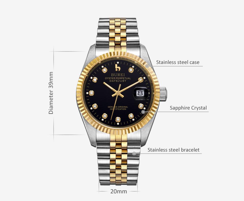 BUREI Men's Luxury Automatic Watch Two Tones Stainless Steel Dress Wrist Watches Self-Winding BUREI Men's Luxury Automatic Watch Two Tones Stainless Steel Dress Wrist Watches Self-Winding