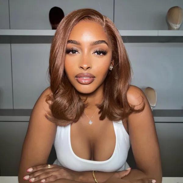 Budget Friendly Chocolate Brown Straight Bob Wig 13x4 Glueless Lace Front Human Hair Wigs Free Side Part Human Hair Wigs Pre Plucked